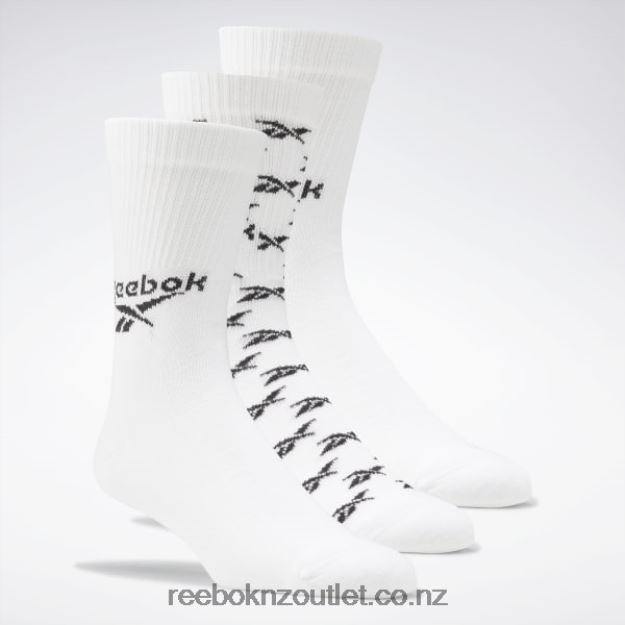 White 2B46261003 Classics Fold-Over Crew Socks 3 Pairs Reebok
