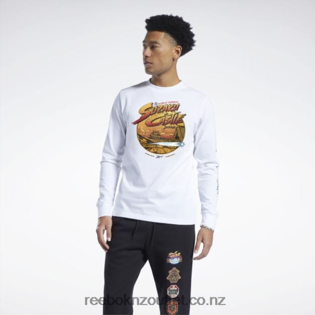White 2B4626611 Street Fighter Long Sleeve T-Shirt Reebok