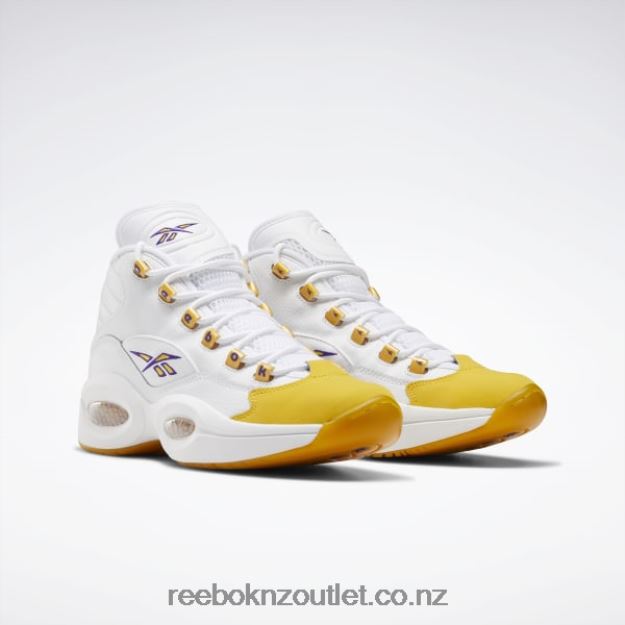 White/Yellow Thread/Ultra Violet 2B462630 Question Mid Basketball Shoes Reebok