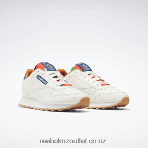Chalk/Steely Blue S23-R 2B46261399 Classic Leather Shoes - Grade School Reebok Kids