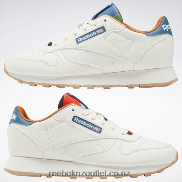 Chalk/Steely Blue S23-R 2B46261399 Classic Leather Shoes - Grade School Reebok Kids