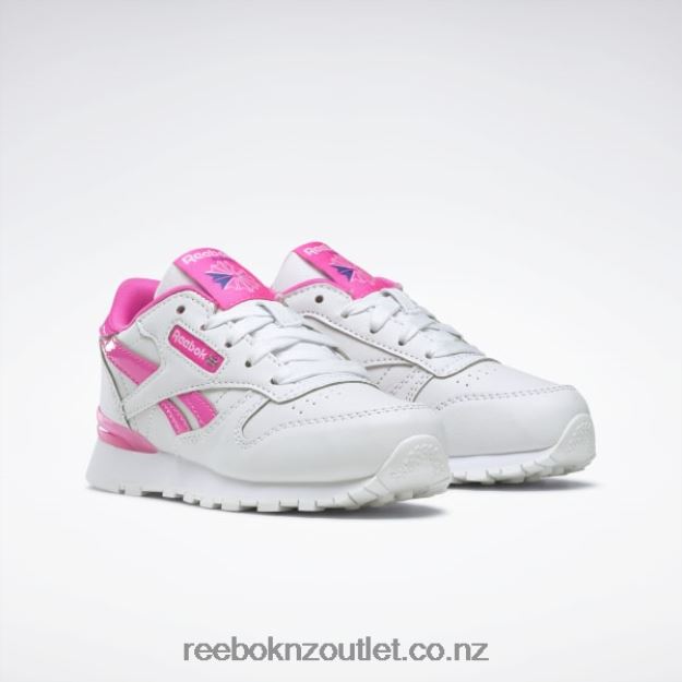 Ftwr White/Atomic Pink 2B46261378 Classic Leather Step \'n\' Flash Shoes - Preschool Reebok Kids