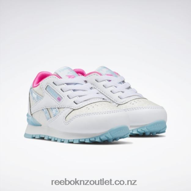 Ftwr White/Digital Blue 2B46261384 Classic Leather Step \'n\' Flash Shoes - Toddler Reebok Kids