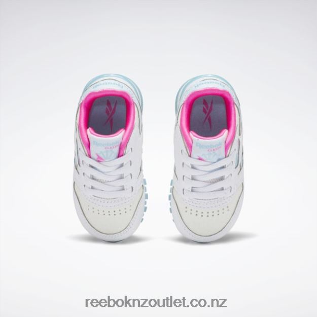 Ftwr White/Digital Blue 2B46261384 Classic Leather Step \'n\' Flash Shoes - Toddler Reebok Kids