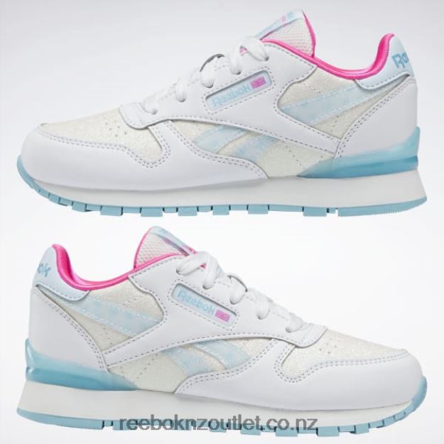 Ftwr White/Digital Blue 2B46261433 Classic Leather Step \'n\' Flash Shoes - Preschool Reebok Kids