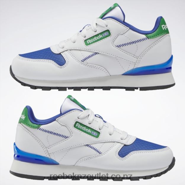 Ftwr White/Vector Blue 2B46261402 Classic Leather Step \'n\' Flash Shoes - Preschool Reebok Kids