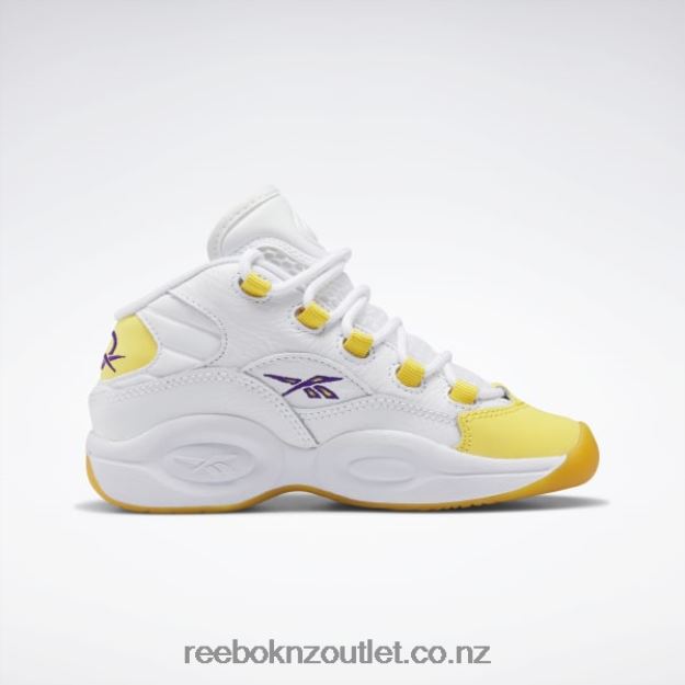 Ftwr White/Yellow Thread/Ultra Violet 2B46261375 Question Mid Shoes - Preschool Reebok Kids