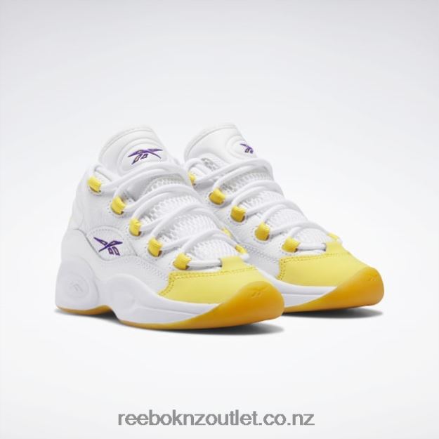 Ftwr White/Yellow Thread/Ultra Violet 2B46261375 Question Mid Shoes - Preschool Reebok Kids