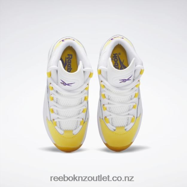 Ftwr White/Yellow Thread/Ultra Violet 2B46261375 Question Mid Shoes - Preschool Reebok Kids