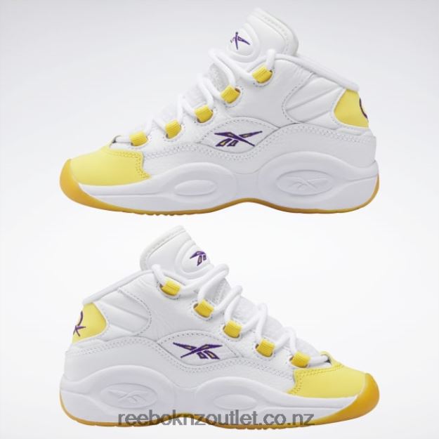 Ftwr White/Yellow Thread/Ultra Violet 2B46261375 Question Mid Shoes - Preschool Reebok Kids