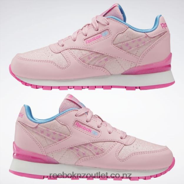 Pink Glow/Atomic Pink 2B46261451 Classic Leather Step \'n\' Flash Shoes - Preschool Reebok Kids