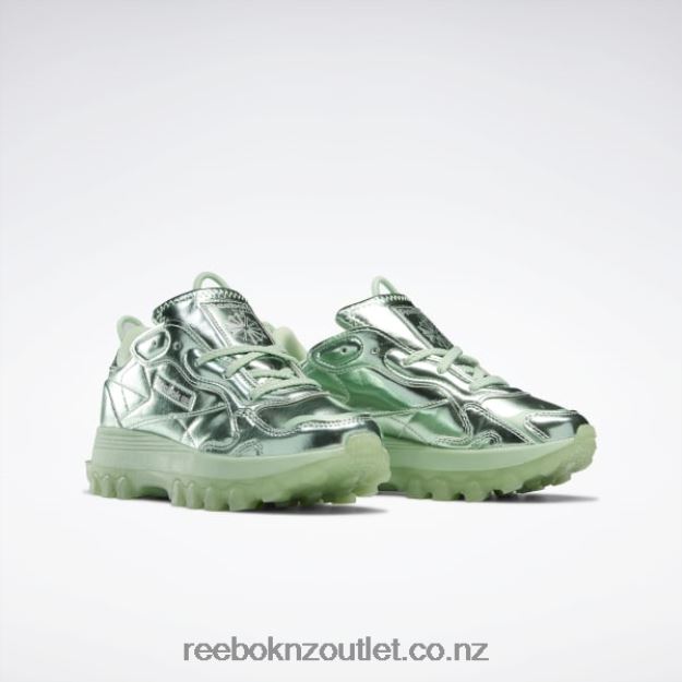 Semi Pixel Mint/Silver Met. 2B46261455 Cardi B Classic Leather Shoes - Grade School Reebok Kids