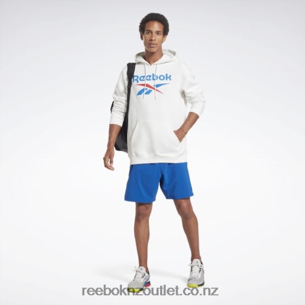 White 2B46261243 Identity Fleece Stacked Logo Pullover Hoodie Reebok Men