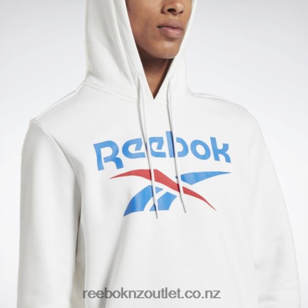 White 2B46261243 Identity Fleece Stacked Logo Pullover Hoodie Reebok Men