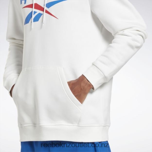 White 2B46261243 Identity Fleece Stacked Logo Pullover Hoodie Reebok Men