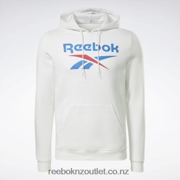 White 2B46261243 Identity Fleece Stacked Logo Pullover Hoodie Reebok Men