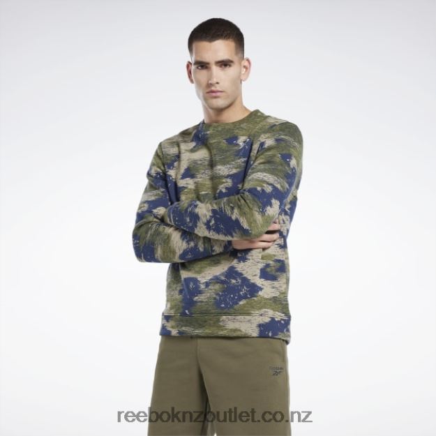 Hunter Green 2B46261297 Identity Modern Camo Fleece Crew Sweatshirt Reebok Men