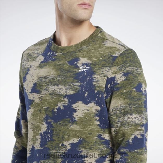Hunter Green 2B46261297 Identity Modern Camo Fleece Crew Sweatshirt Reebok Men