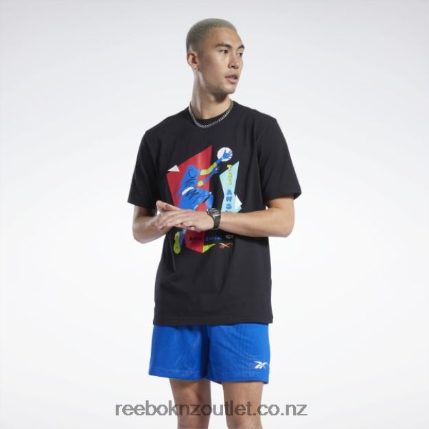 Black 2B46261265 Iverson Layup Short Sleeve T-Shirt Reebok Men