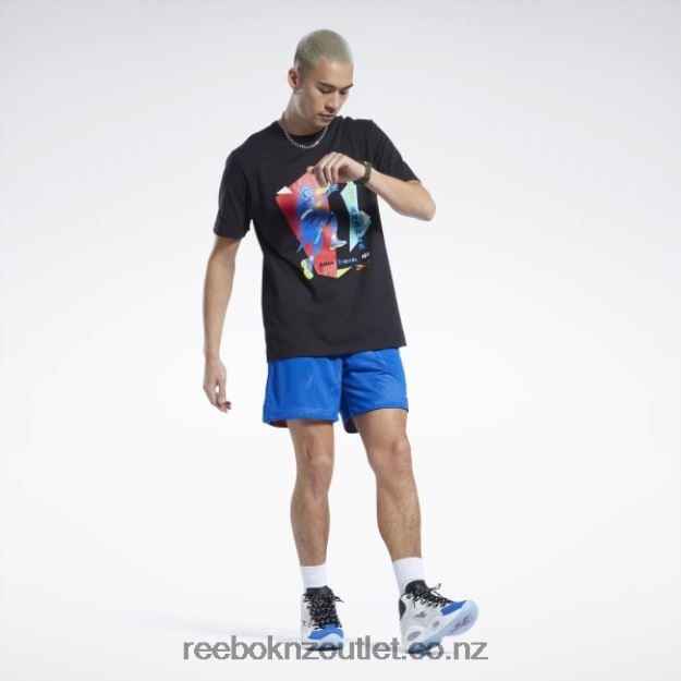 Black 2B46261265 Iverson Layup Short Sleeve T-Shirt Reebok Men