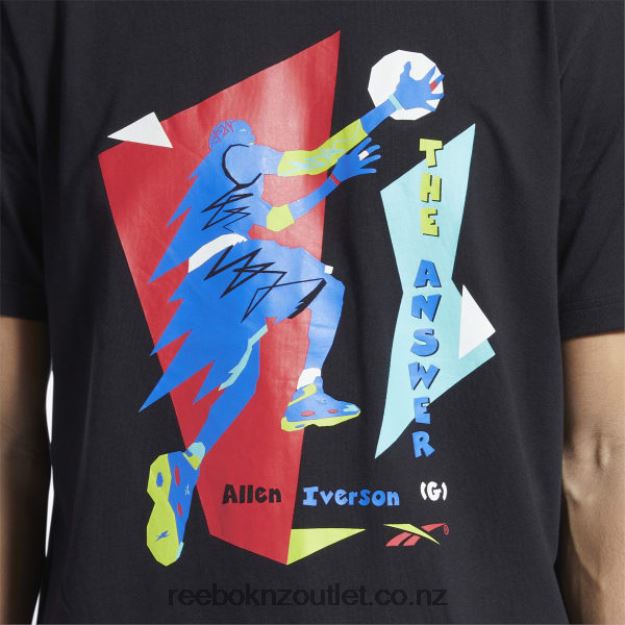 Black 2B46261265 Iverson Layup Short Sleeve T-Shirt Reebok Men