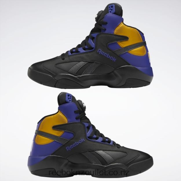 Core Black/Bold Purple/Collegiate Gold 2B46261034 Shaq Attaq Basketball Shoes Reebok Men