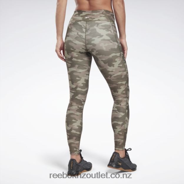Army Green 2B4626642 Lux Bold Camo Print Tights Reebok Women