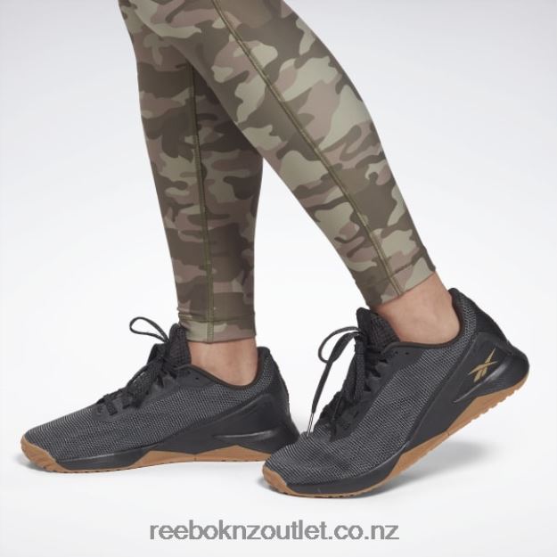 Army Green 2B4626642 Lux Bold Camo Print Tights Reebok Women