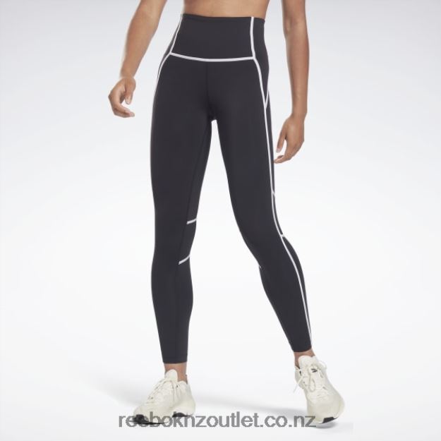 Black 2B4626230 Lux High-Waisted Colorblock Tights Reebok Women