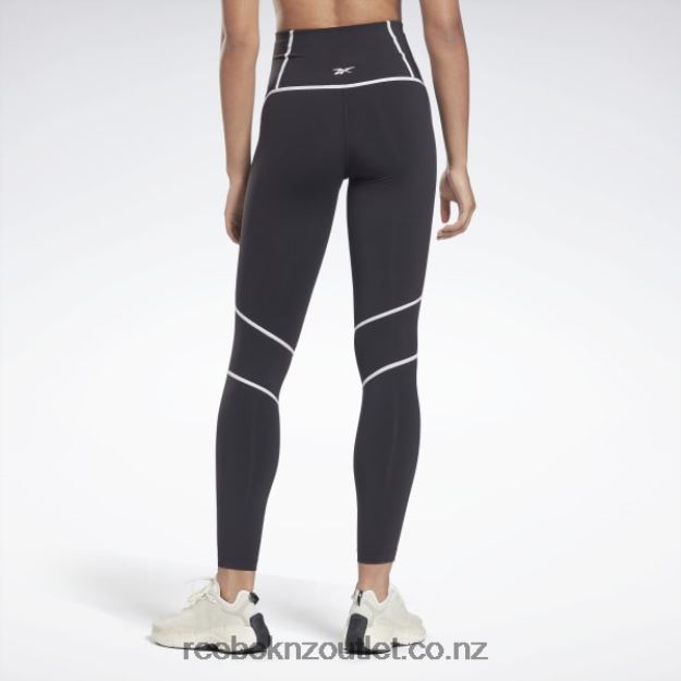Black 2B4626230 Lux High-Waisted Colorblock Tights Reebok Women