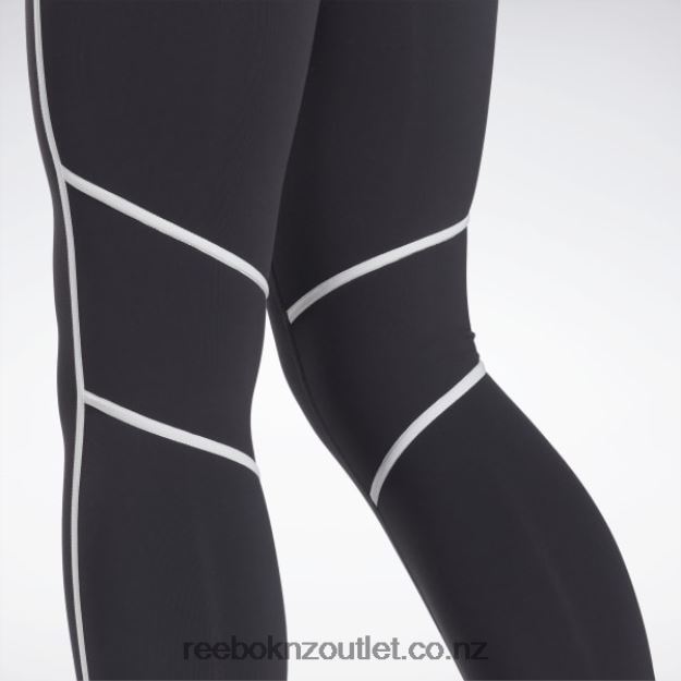 Black 2B4626230 Lux High-Waisted Colorblock Tights Reebok Women