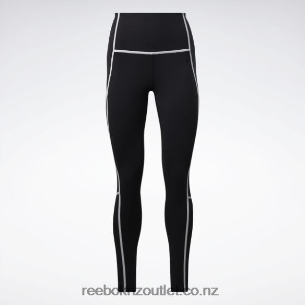 Black 2B4626230 Lux High-Waisted Colorblock Tights Reebok Women