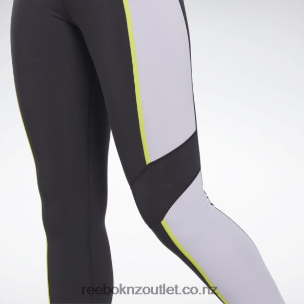 Black 2B4626353 Lux High-Waisted Colorblock Tights Reebok Women