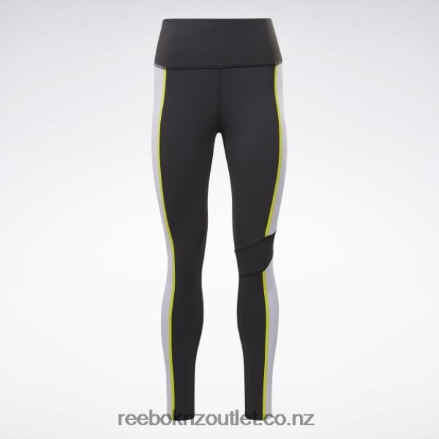 Black 2B4626353 Lux High-Waisted Colorblock Tights Reebok Women