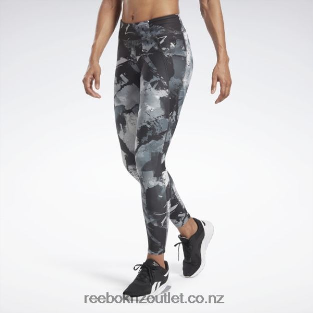 Black 2B4626376 Lux Allover Print Bold Tights Reebok Women