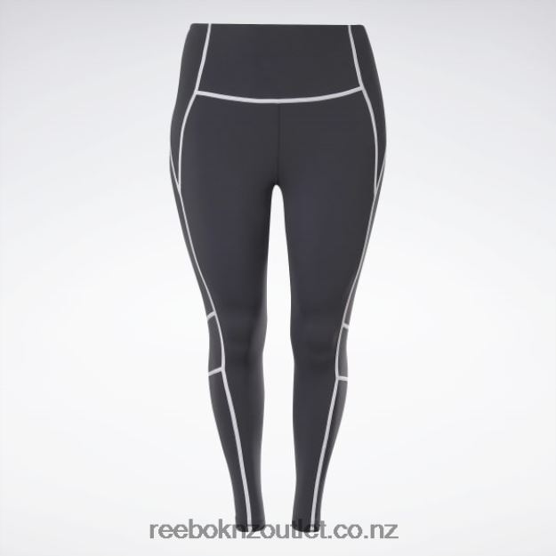 Black 2B4626636 Lux High-Waisted Colorblock Tights (Plus Size) Reebok Women