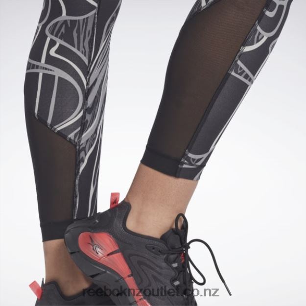 Black 2B4626852 Lux Perform Mid-Rise Nature Grown Tights Reebok Women