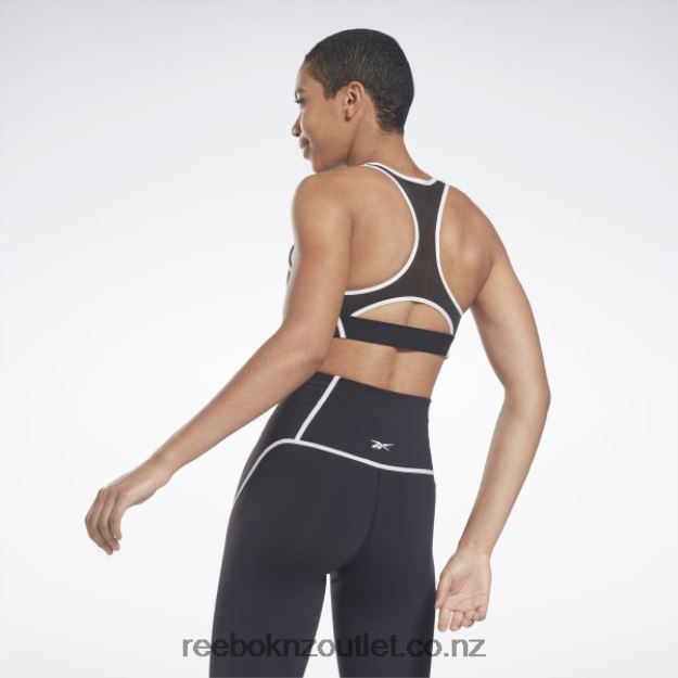 Black 2B4626499 Lux Racer Padded Colorblocked Bra Reebok Women