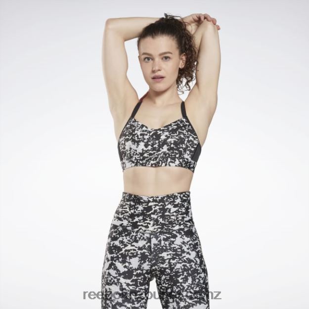 Black 2B4626584 Lux Speckle Modern Safari Strappy Bra Reebok Women