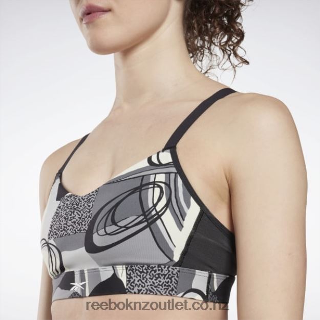 Black 2B4626608 Lux Perform Graphic Strappy Bra Reebok Women