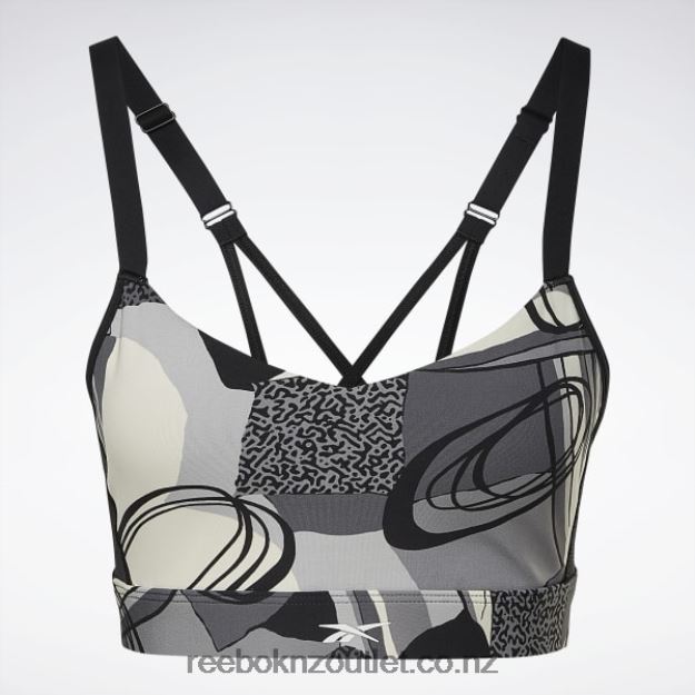 Black 2B4626608 Lux Perform Graphic Strappy Bra Reebok Women