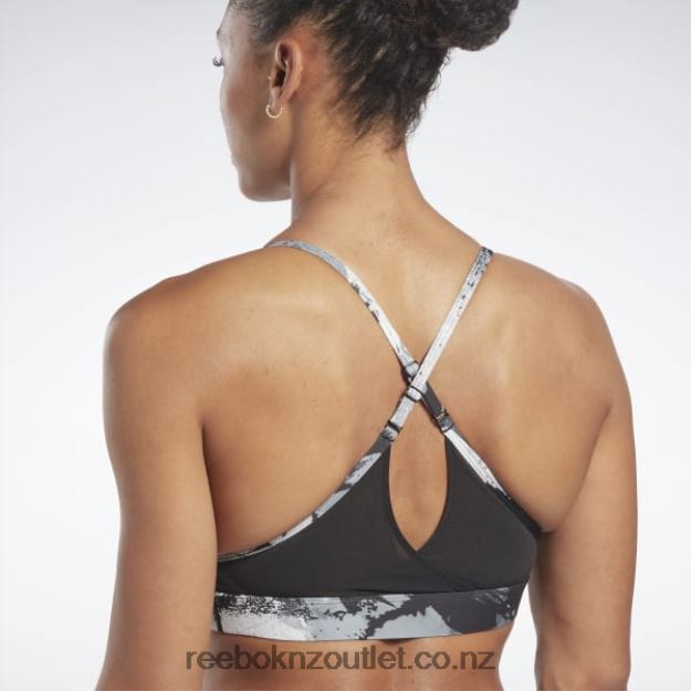 Black 2B4626715 Lux Strappy Allover Print Bold Bra Reebok Women