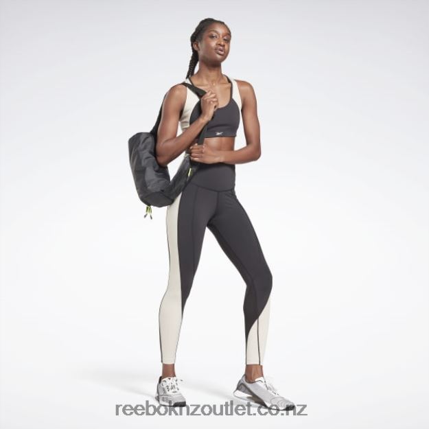 Black/Stucco 2B4626605 Lux Racer Padded Colorblock Sports Bra Reebok Women