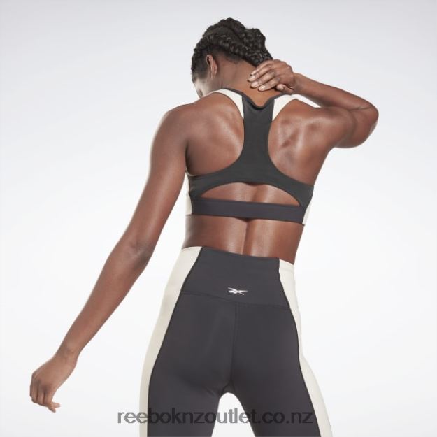 Black/Stucco 2B4626605 Lux Racer Padded Colorblock Sports Bra Reebok Women