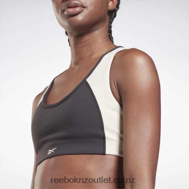 Black/Stucco 2B4626605 Lux Racer Padded Colorblock Sports Bra Reebok Women