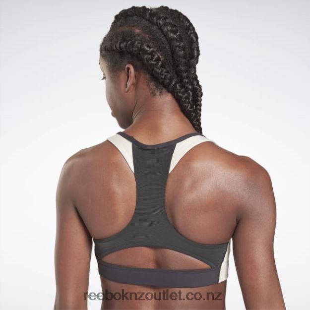 Black/Stucco 2B4626605 Lux Racer Padded Colorblock Sports Bra Reebok Women