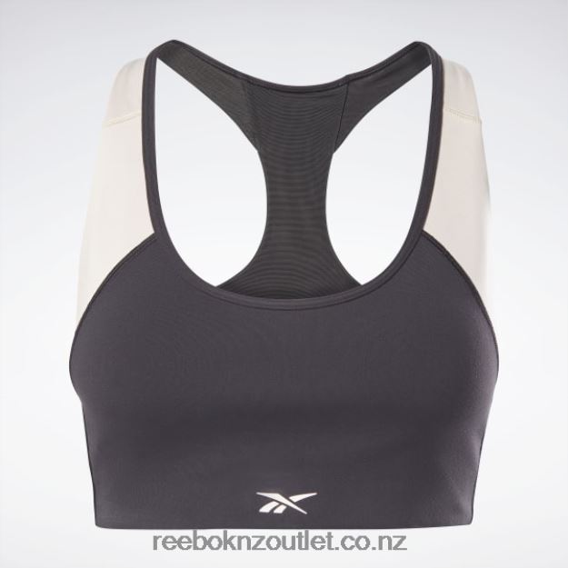 Black/Stucco 2B4626605 Lux Racer Padded Colorblock Sports Bra Reebok Women