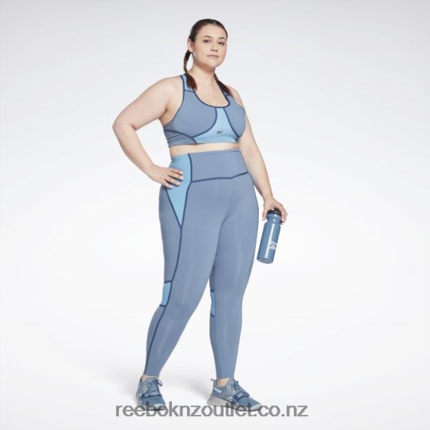 Blue Slate 2B4626832 Lux Racer Padded Colorblocked Bra (Plus Size) Reebok Women