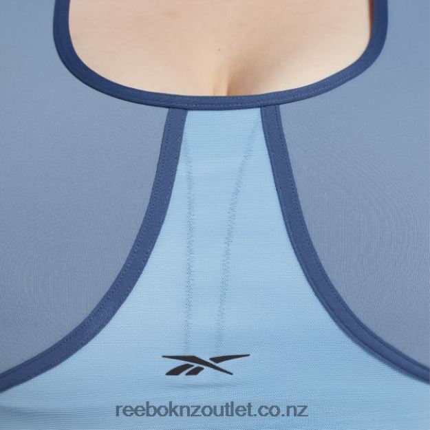 Blue Slate 2B4626832 Lux Racer Padded Colorblocked Bra (Plus Size) Reebok Women