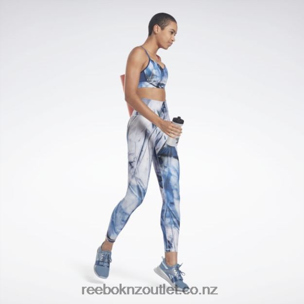 Essential Blue 2B4626873 Lux Strappy Liquid Abyss Print Sports Bra Reebok Women